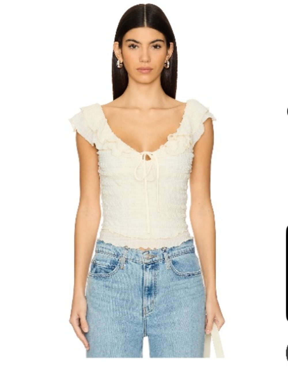 Free People Love You More Tee in Tofu — Cream Ruffle Scoop